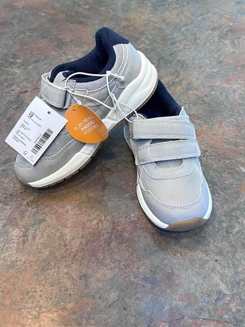 Gymboree Gray Velcro Athletic Sneakers with Cushioned Support - Size 12 NWT